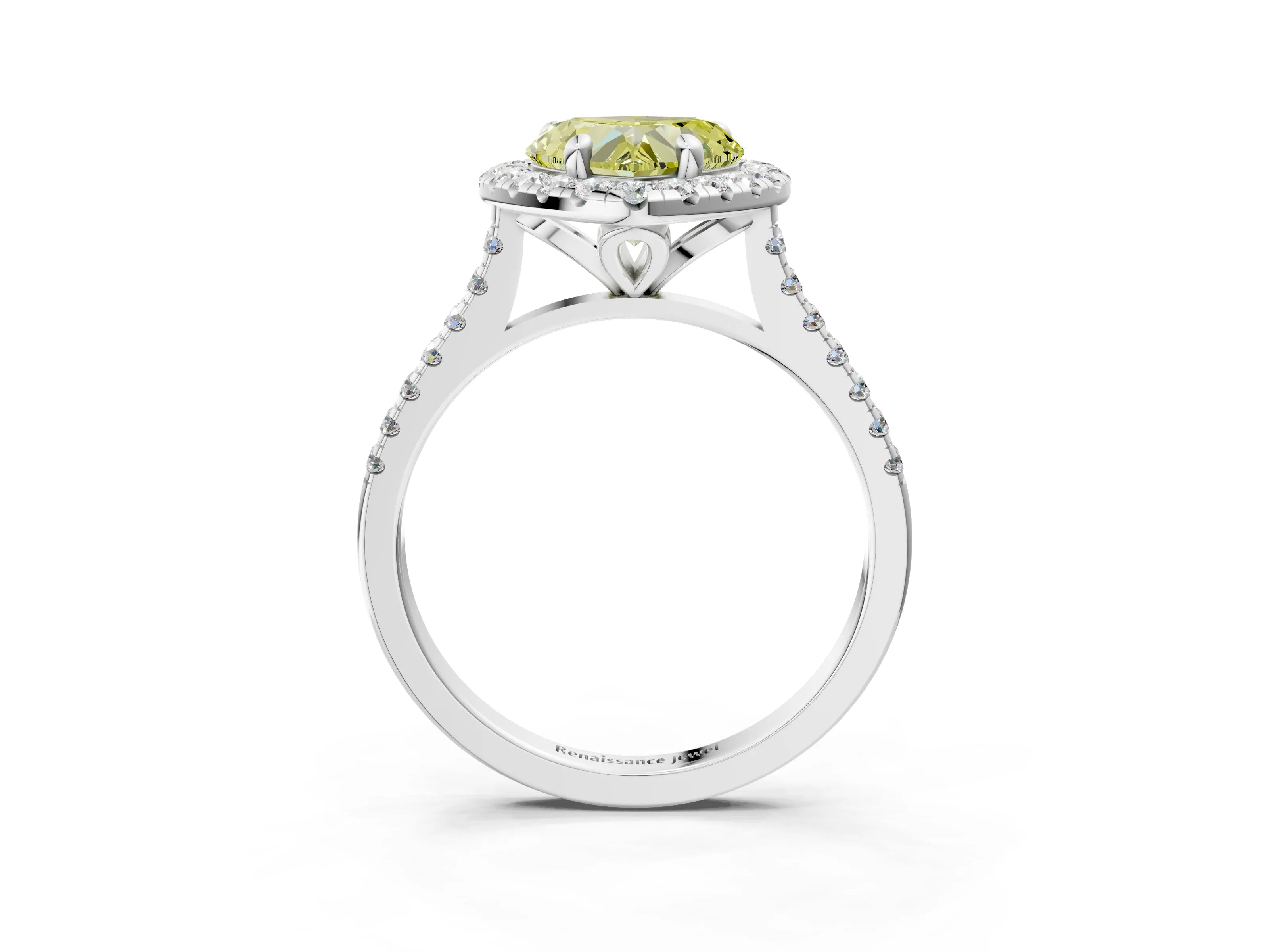 White gold Fancy Yellow Heart Cut Diamond Cushion Halo Ring with Pavé Band_3