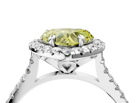 White gold Fancy Yellow Heart Cut Diamond Cushion Halo Ring with Pavé Band_4