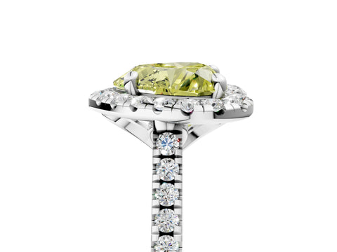 White gold Fancy Yellow Heart Cut Diamond Cushion Halo Ring with Pavé Band_5