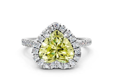 White gold Fancy Yellow Heart Cut Diamond Cushion Halo Ring with Pavé Band