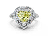 White gold Fancy Yellow Heart Cut Diamond Double Halo Ring with Pavé Band and Prong Setting_106