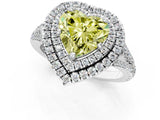 White gold Fancy Yellow Heart Cut Diamond Double Halo Ring with Pavé Band and Prong Setting_107