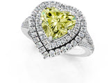 White gold Fancy Yellow Heart Cut Diamond Double Halo Ring with Pavé Band and Prong Setting_88