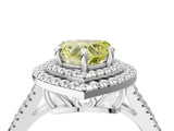 White gold Fancy Yellow Heart Cut Diamond Double Halo Ring with Pavé Band and Prong Setting_96