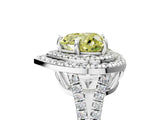 White gold Fancy Yellow Heart Cut Diamond Double Halo Ring with Pavé Band and Prong Setting_97