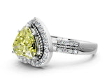 White gold Fancy Yellow Heart Cut Diamond Double Halo Ring with Split Shank and Four-Prong Setting