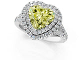 White gold Fancy Yellow Heart Cut Diamond Double Halo Ring with Split Shank and Prong Setting_28