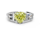 White gold Fancy Yellow Heart Cut Diamond Engagement Ring with Baguette Side Stones and Channel Set Band_32