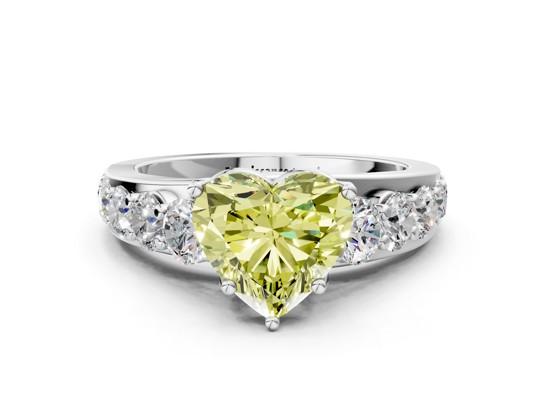 White gold Fancy Yellow Heart  Cut Diamond Engagement Ring with Pavé Band and Four-Prong Setting_3