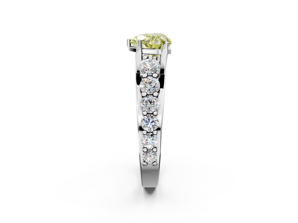 White gold Fancy Yellow Heart Cut Diamond Engagement Ring with Pavé Band and Four-Prong Setting