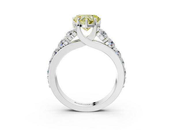 White gold Fancy Yellow Heart Cut Diamond Engagement Ring with Pavé Band and Four-Prong Setting