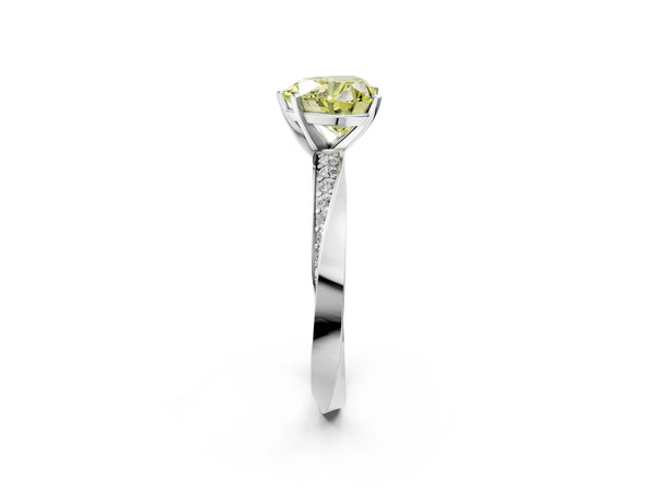 Platinum Fancy Yellow Heart Cut Diamond Engagement Ring with Side Stone Accents and Four-Prong Setting