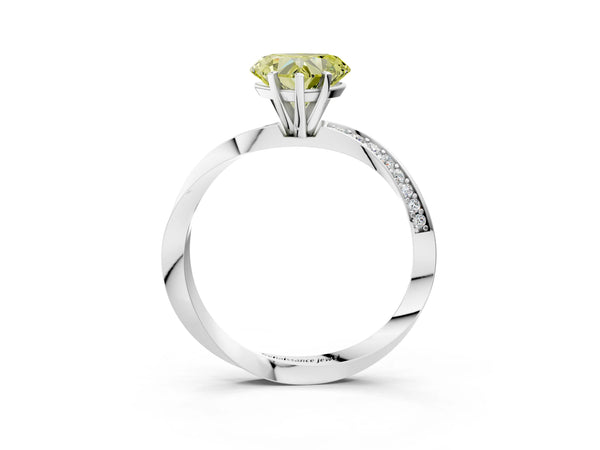 Platinum Fancy Yellow Heart Cut Diamond Engagement Ring with Side Stone Accents and Four-Prong Setting