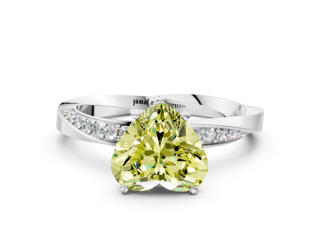 White gold Fancy Yellow Heart Cut Diamond Engagement Ring with Side Stone Accents and Four-Prong Setting_24
