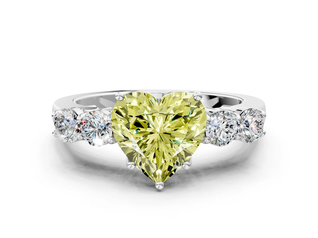 White gold Fancy Yellow Heart  Cut Diamond Five-Stone Prong Set White Gold Ring_27