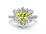 White gold Fancy Yellow Heart  Cut Diamond Floral Halo Pave Band with Prong Setting_37