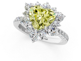 White gold Fancy Yellow Heart  Cut Diamond Floral Halo Pave Band with Prong Setting_38