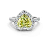 White gold Fancy Yellow Heart Cut Diamond Floral Halo Ring with Pavé Band and Prong Setting_7