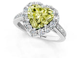 White gold Fancy Yellow Heart Cut Diamond Floral Halo Ring with Pavé Band and Prong Setting_8