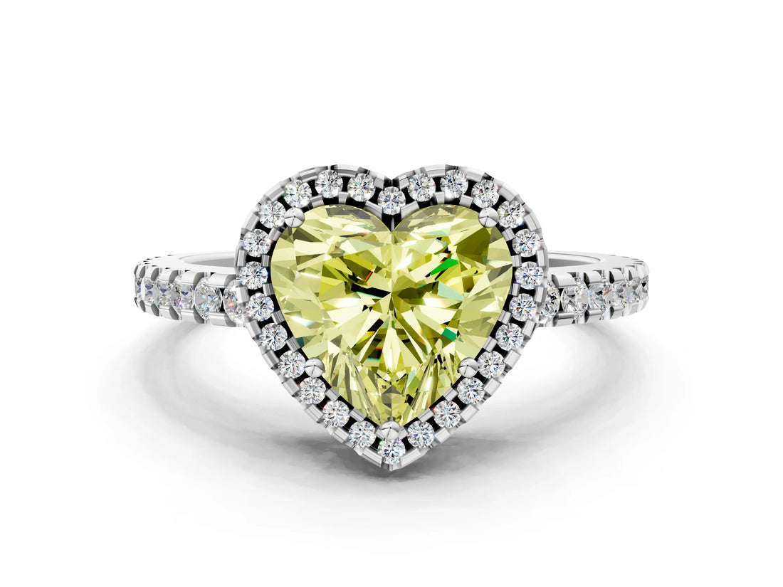 White gold Fancy Yellow Heart Cut Diamond Halo Engagement Ring with Pavé Band and Prong Setting_51
