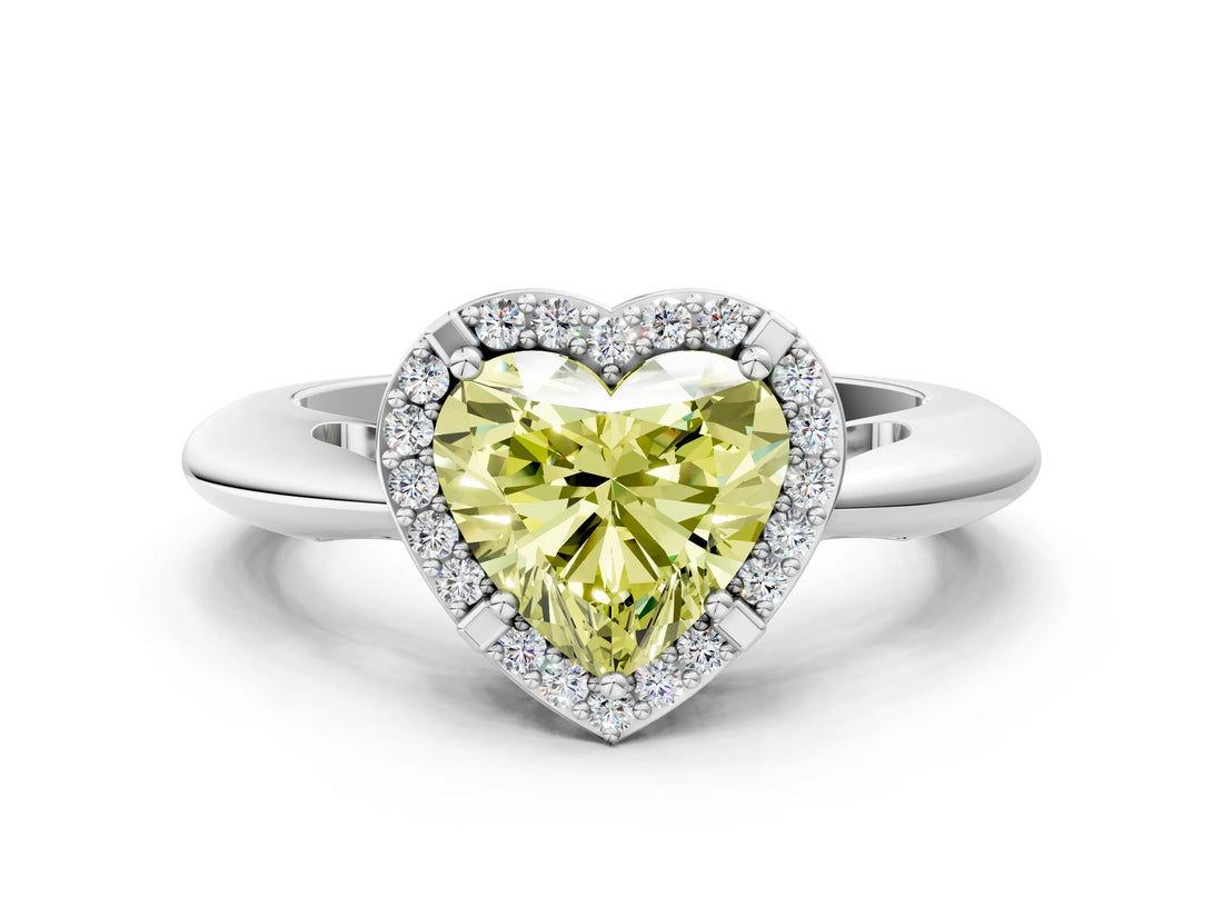 White gold Fancy Yellow Heart  Cut Diamond Halo Engagement Ring with Split Shank and Four-Prong Setting_90