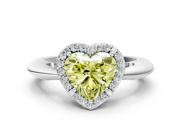 White gold Fancy Yellow Heart  Cut Diamond Halo Engagement Ring with Split Shank and Four-Prong Setting