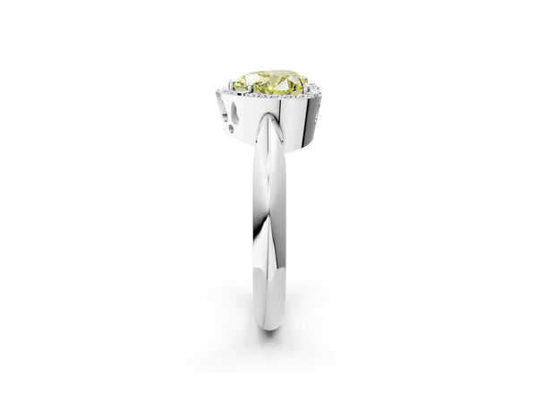White gold Fancy Yellow Heart  Cut Diamond Halo Engagement Ring with Split Shank and Four-Prong Setting