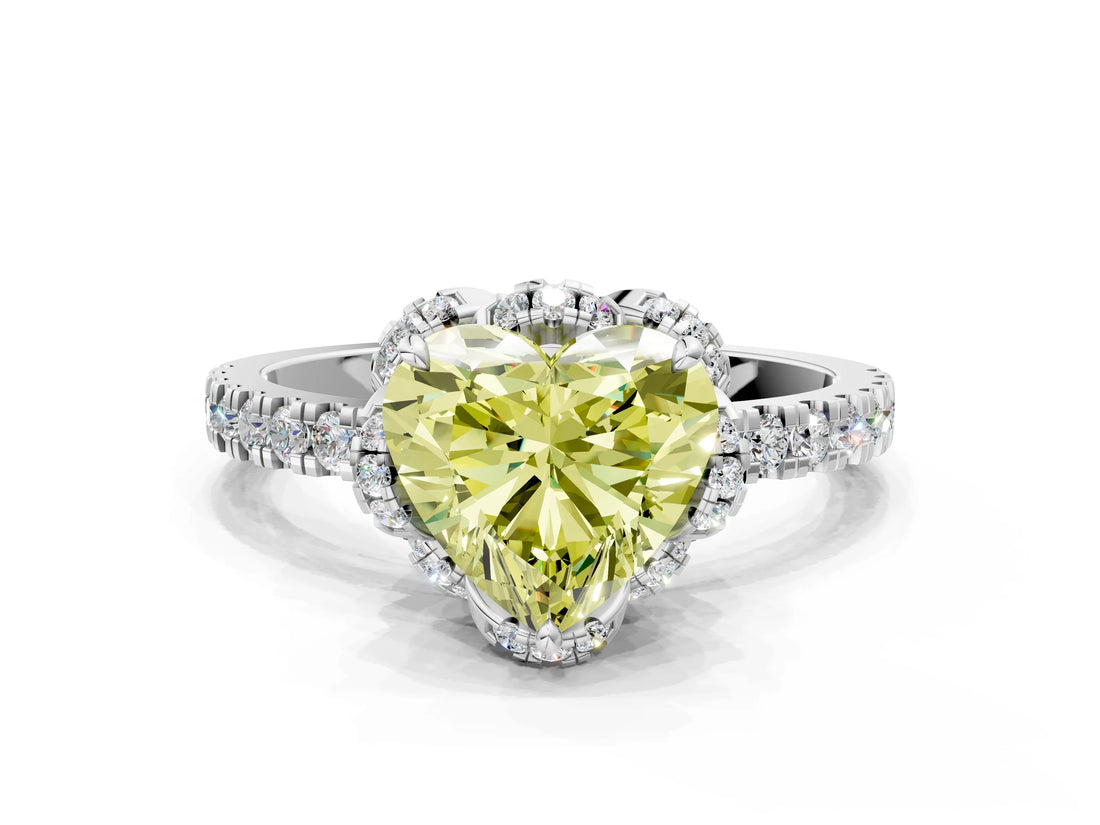 White gold Fancy Yellow Heart Cut Diamond Halo Pave Band with Four-Prong Setting_3