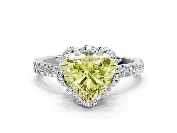 Platinum Heart-Shaped Four Petal Floral Halo Engagement Ring Setting for Fancy Yellow Center
