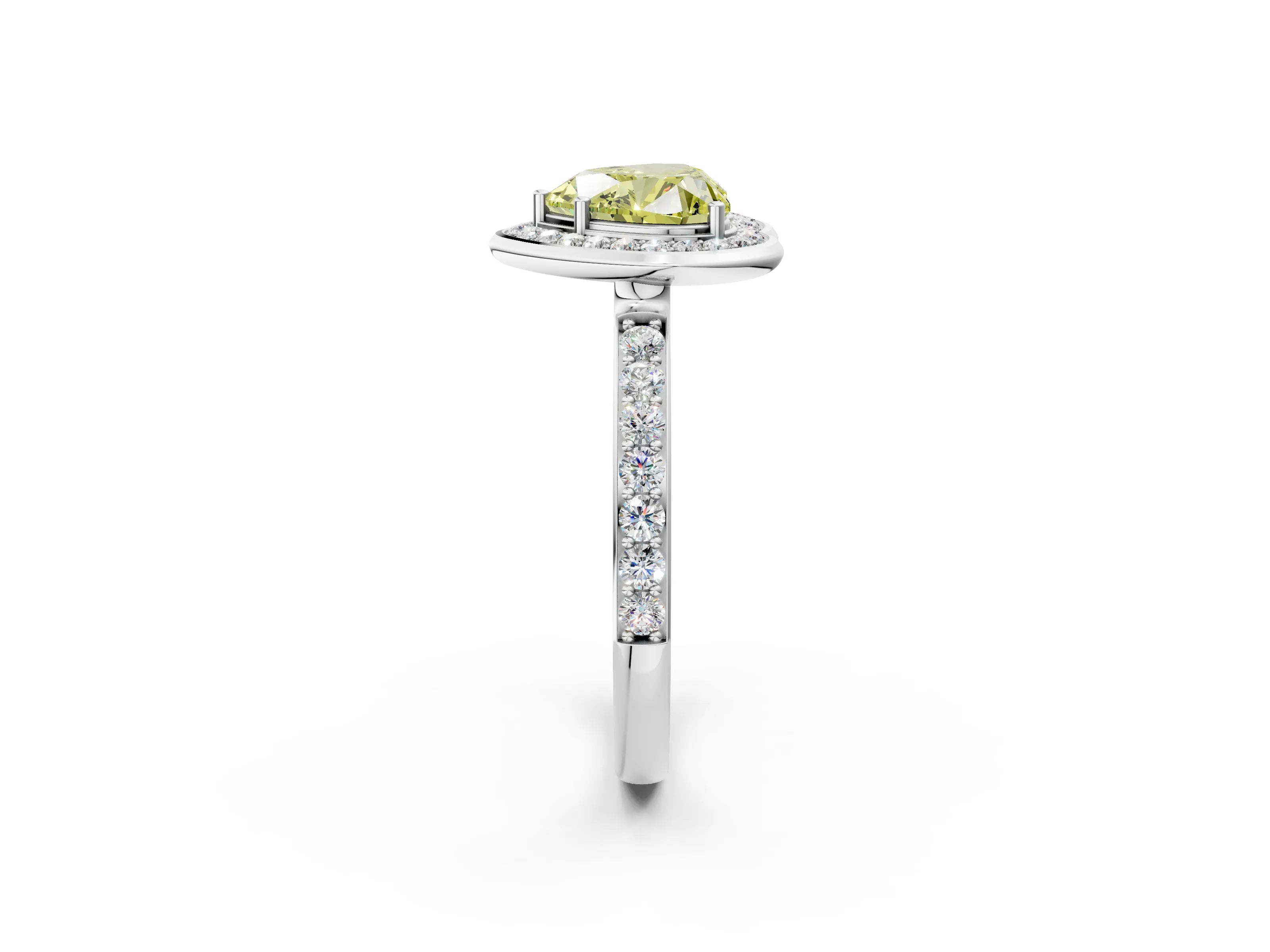 White gold Fancy Yellow Heart Cut Diamond Halo Ring with Bezel Frame and Pavé Band_2