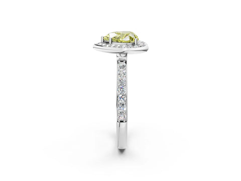 White gold Fancy Yellow Heart Cut Diamond Halo Ring with Bezel Frame and Pavé Band_2