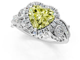 White gold Fancy Yellow Heart Cut Diamond Halo Ring with Milgrain Pavé Band and Four-Prong Setting_64