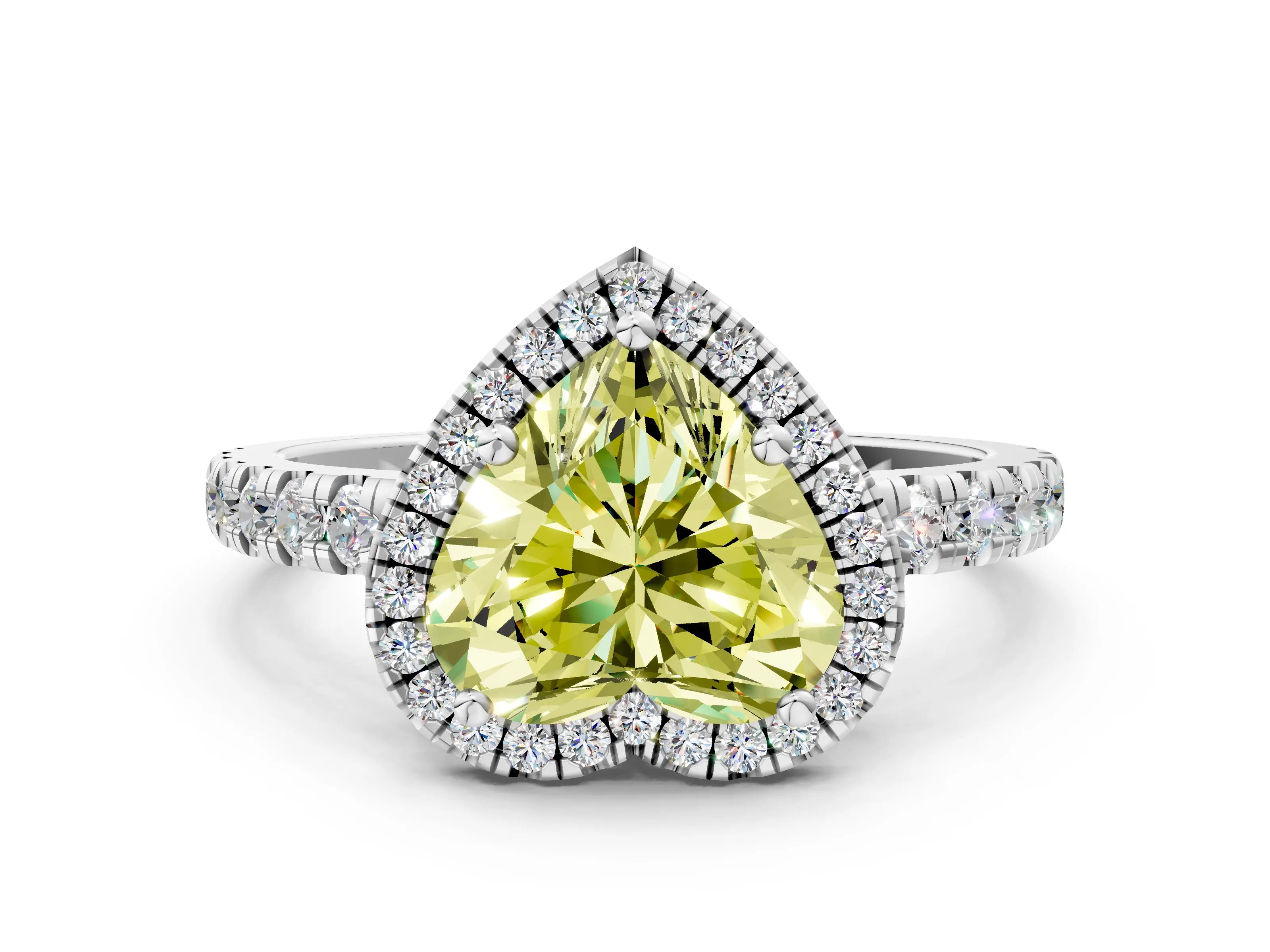 White gold Fancy Yellow Heart Cut Diamond Halo Ring with Pavé Band and Four-Prong Setting_12