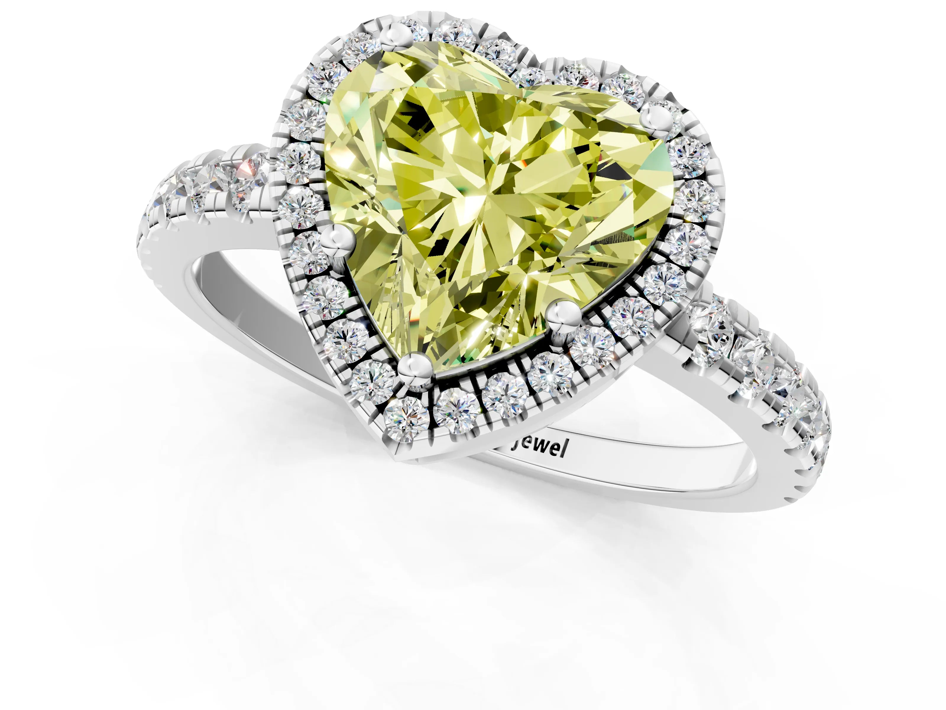 White gold Fancy Yellow Heart Cut Diamond Halo Ring with Pavé Band and Four-Prong Setting_13