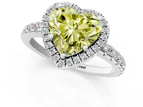 White gold Fancy Yellow Heart Cut Diamond Halo Ring with Pavé Band and Four-Prong Setting_13