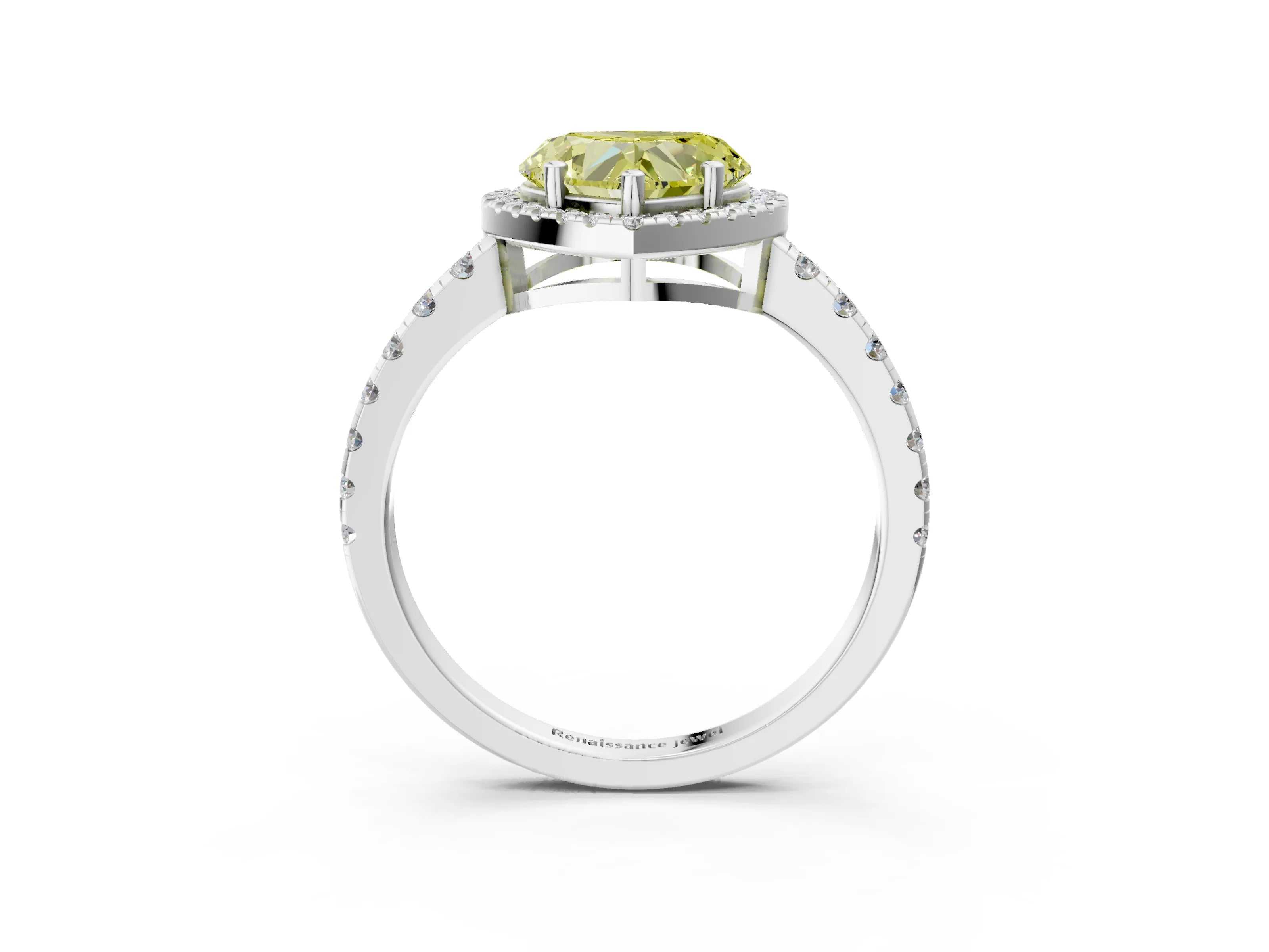 White gold Fancy Yellow Heart Cut Diamond Halo Ring with Pavé Band and Four-Prong Setting_15