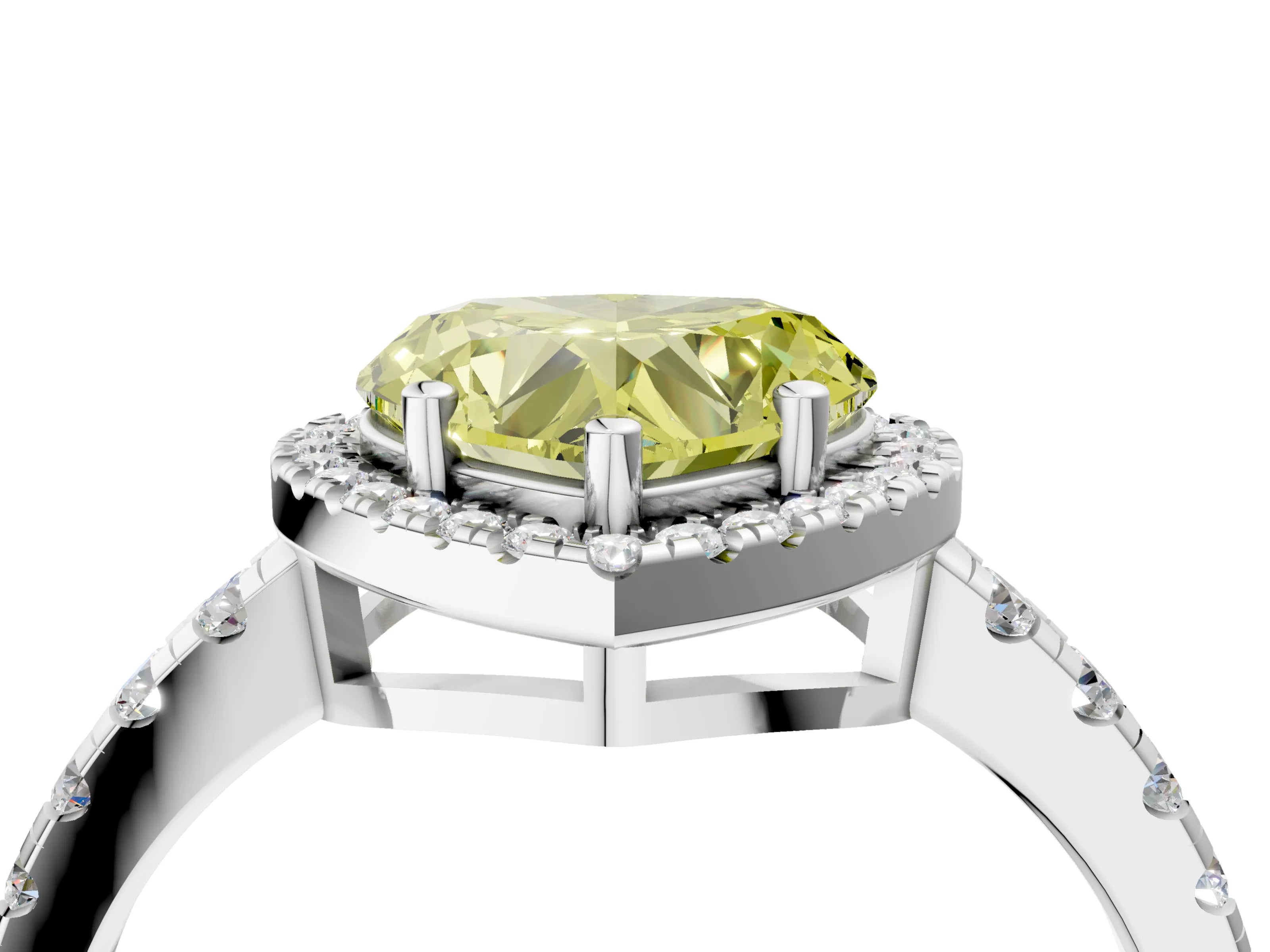 White gold Fancy Yellow Heart Cut Diamond Halo Ring with Pavé Band and Four-Prong Setting_16