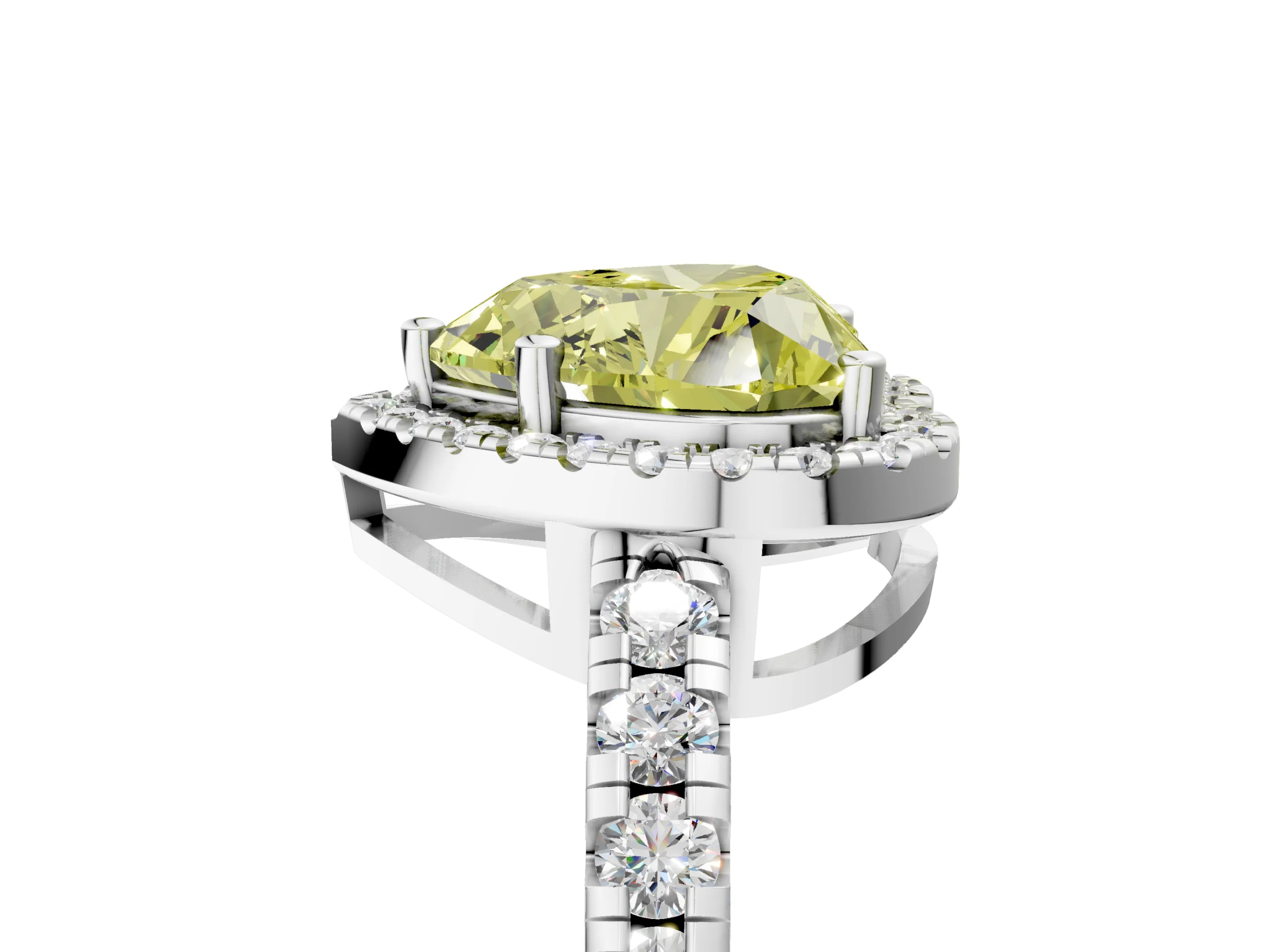 White gold Fancy Yellow Heart Cut Diamond Halo Ring with Pavé Band and Four-Prong Setting_17