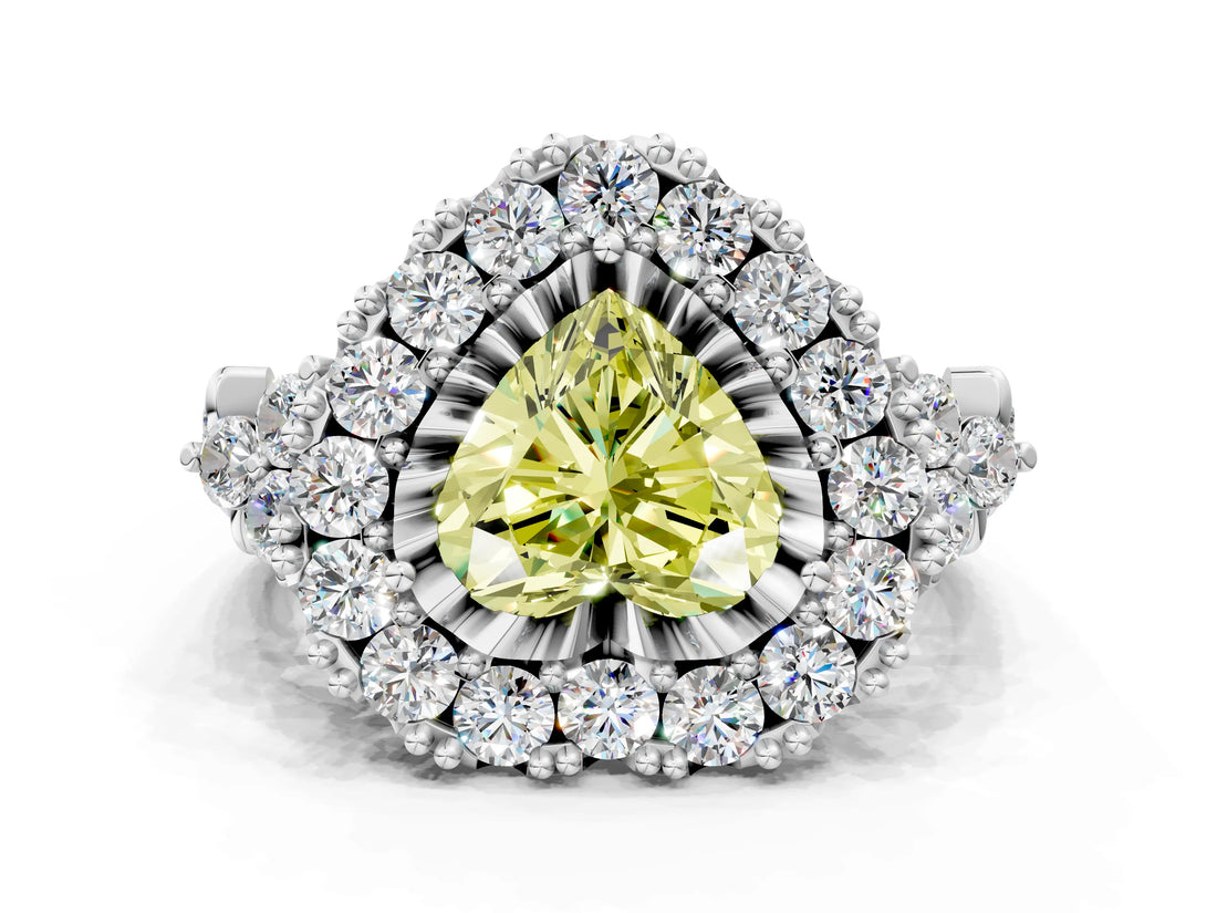 White gold Fancy Yellow Heart Cut Diamond Halo Ring with Pavé Band and Four-Prong Setting_53