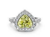 White gold Fancy Yellow Heart Cut Diamond Halo Ring with Pavé Band and Prong Setting_12