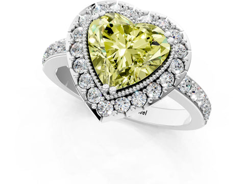 White gold Fancy Yellow Heart Cut Diamond Halo Ring with Pavé Band and Prong Setting_13
