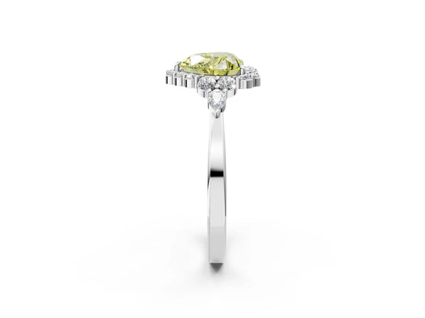 Platinum Heart-Shaped Halo Engagement Ring Setting for Fancy Yellow Center with Pear Accents