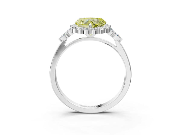 Sterling Silver Heart-Shaped Halo Engagement Ring Setting for Fancy Yellow Center with Pear Accents