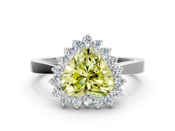 White gold Fancy Yellow Heart  Cut Diamond Halo Ring with Round Brilliant Halo and Solitaire Band
