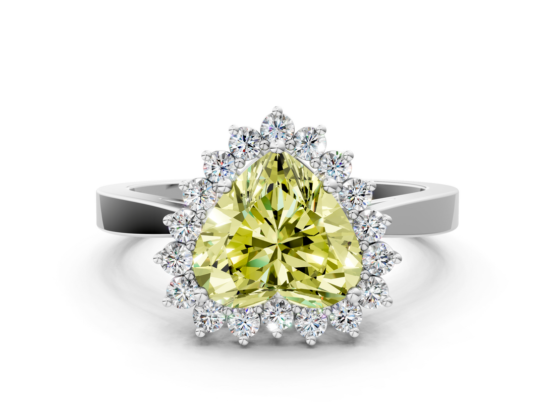White gold Fancy Yellow Heart  Cut Diamond Halo Ring with Round Brilliant Halo and Solitaire Band_73