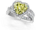 White gold Fancy Yellow Heart Cut Diamond Halo Ring with Round Split Shank and Prong Setting_26
