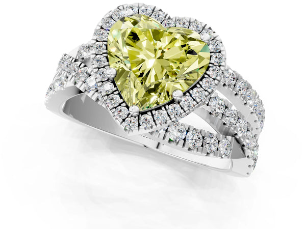 White Gold Heart-Shaped Halo Twist Engagement Ring Setting for Fancy Yellow Center