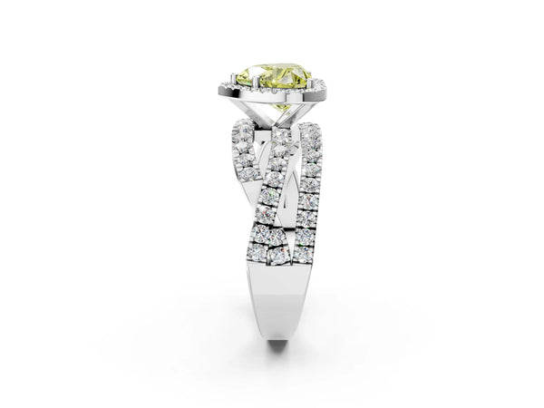 White Gold Heart-Shaped Halo Twist Engagement Ring Setting for Fancy Yellow Center