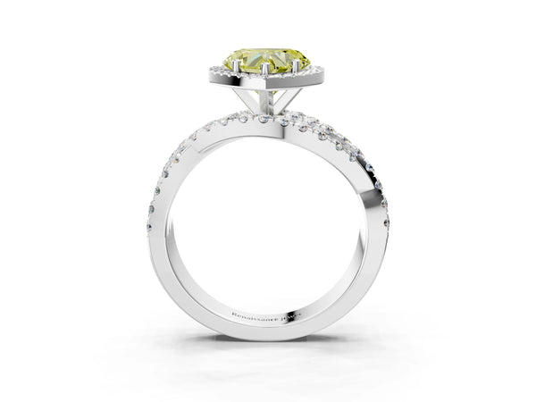 White Gold Heart-Shaped Halo Twist Engagement Ring Setting for Fancy Yellow Center