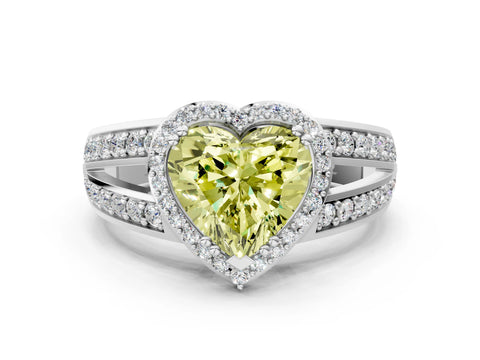 White gold Fancy Yellow Heart Cut Diamond Halo Ring with Split Shank Pavé Band and Four-Prong Setting_12